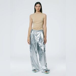 Tibi Metallic Pleated Stella Pants